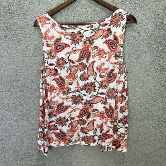 J Jill Tank Top Women XL Petite Boho Paisley Linen Cottagecore Lightweight Beach - Picture 2 of 7